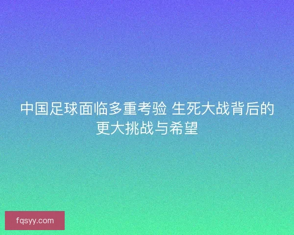 中国足球面临多重考验 生死大战背后的更大挑战与希望